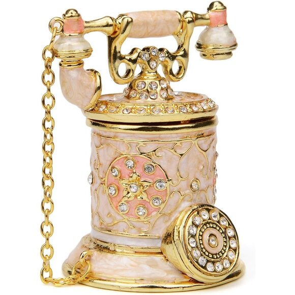 Vintage Telephone Trinket Box Hinged Enamel Hand Painted Jewelry Ornaments Decor - Picture 4 of 6